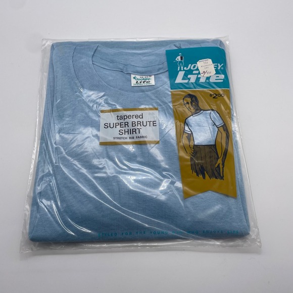 Jockey Other - NOS Jockey Life Tapered Super Brute‎ Shirt Mens M Light Blue Stretch Rib 1968